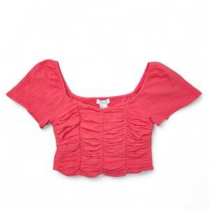 Kirious Gathered Gauze Crop Top Women's Square Neck Ruched Coquette Breathable S